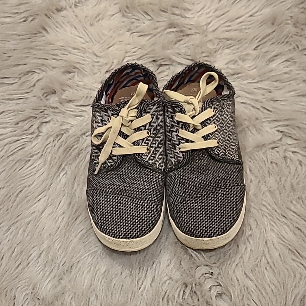 Toms Paseo movember gray herringbone‎ mix tweed tennishoes womens size 7